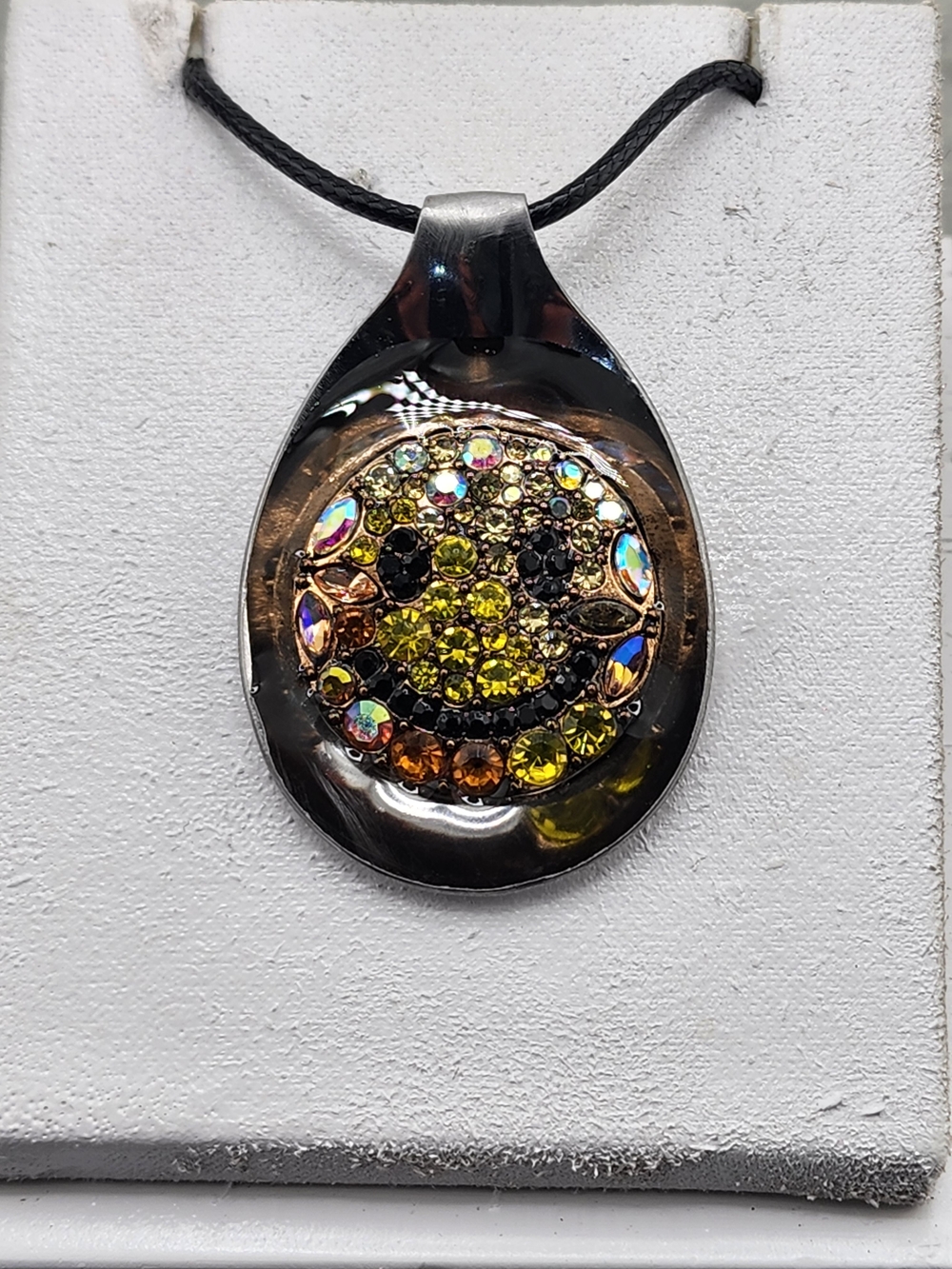Crystal Smiley Pendant Necklace - Yellow Multicolor